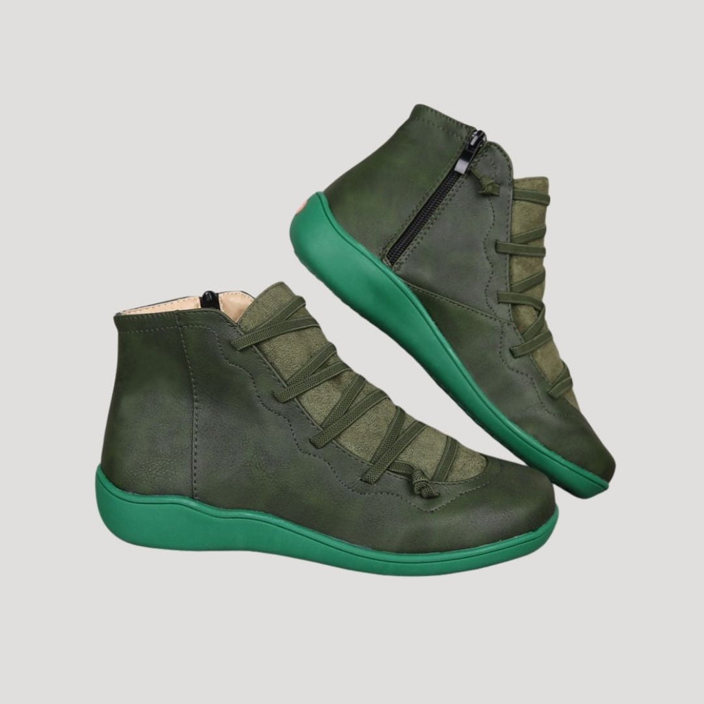 SUENTA Damen-Winterstiefeletten Wasserdichte Aus Leder Damen-Lederstiefeletten Grün