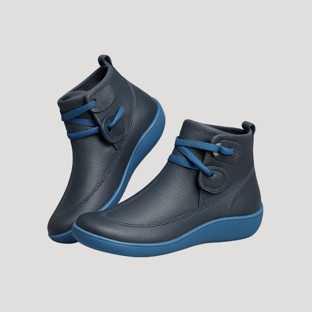 SUENTA Damen-Winterstiefeletten Wasserdichte Aus Leder Damen-Lederstiefeletten Blau