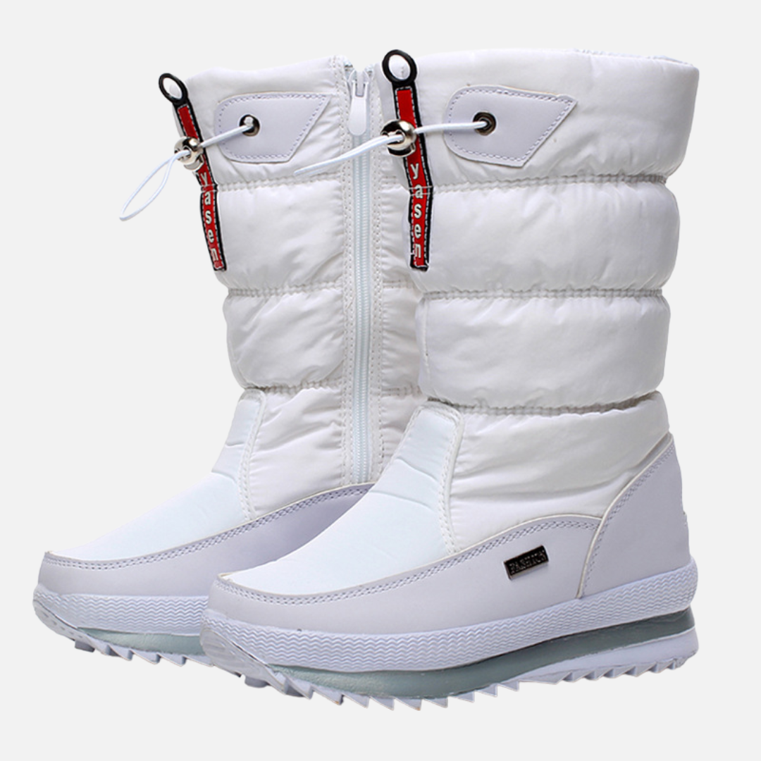 SUENTA Damen Wasserdichte gefütterte Winterstiefel Wadenhohen Weiß