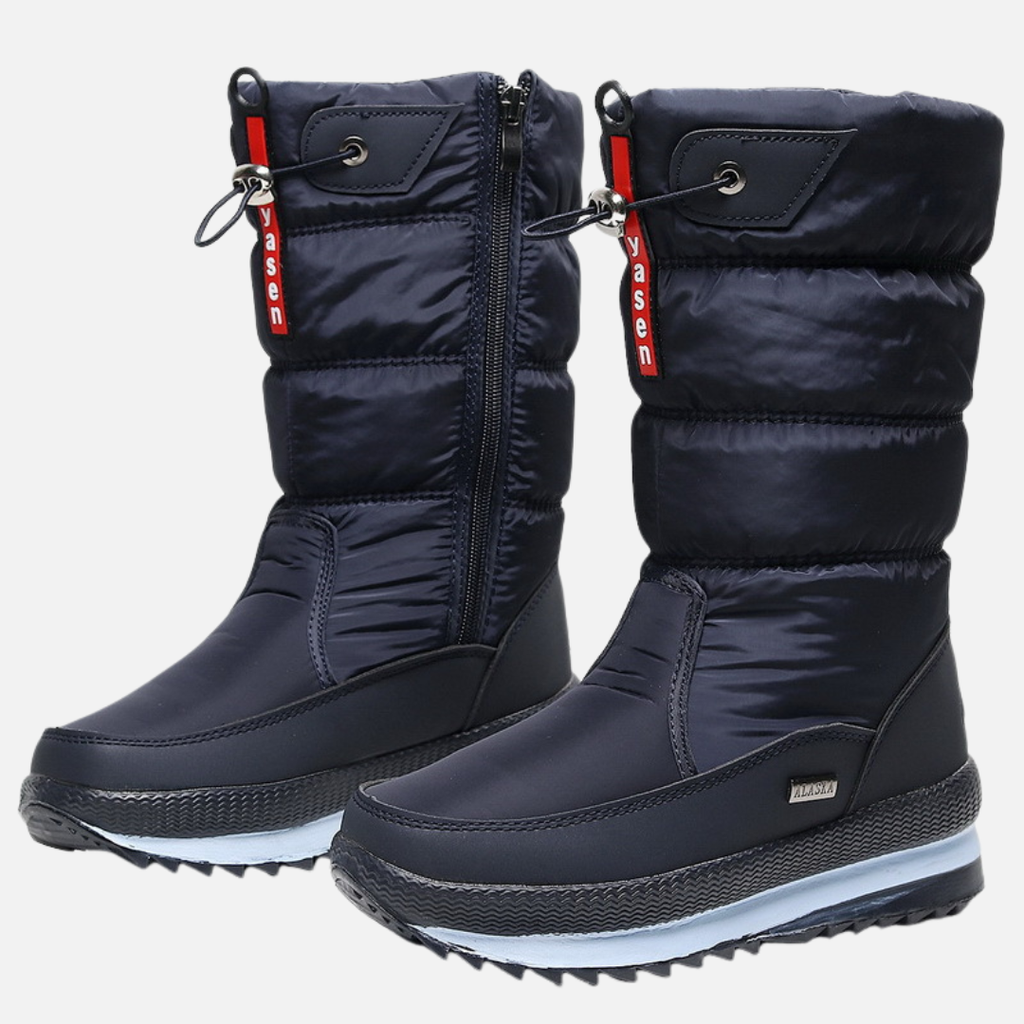 SUENTA Damen Wasserdichte gefütterte Winterstiefel Wadenhohen Dunkelblau