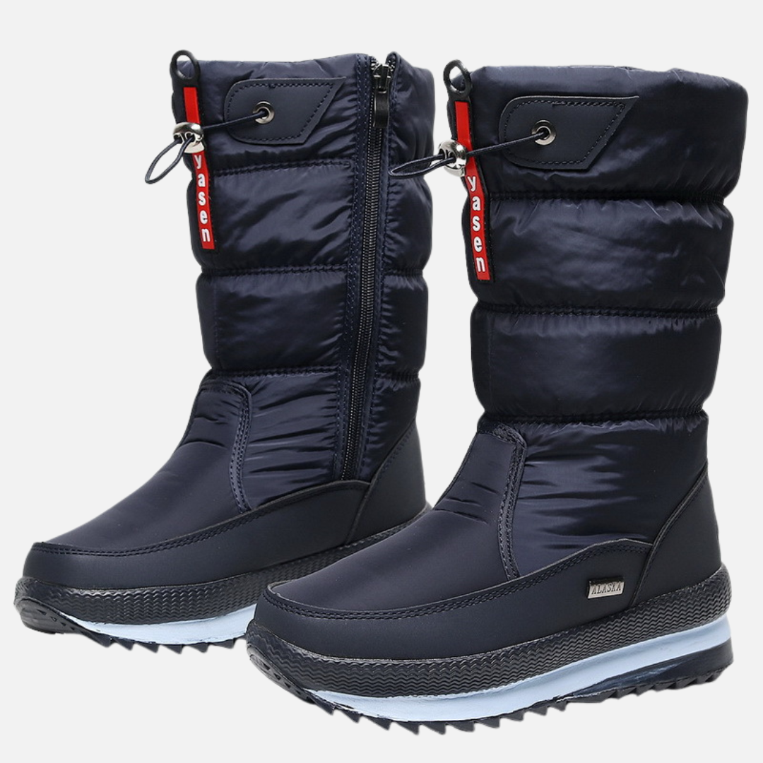SUENTA Damen Wasserdichte gefütterte Winterstiefel Wadenhohen Dunkelblau