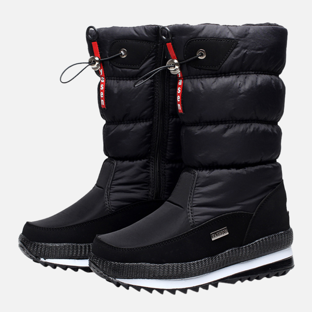 SUENTA Damen Wasserdichte gefütterte Winterstiefel Wadenhohen Schwarz