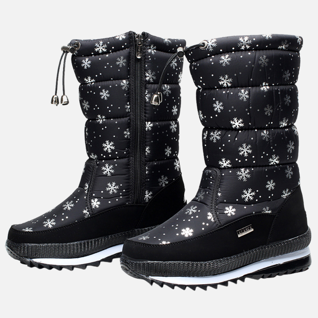 SUENTA Damen Wasserdichte gefütterte Winterstiefel Wadenhohen Schwarz Weiß