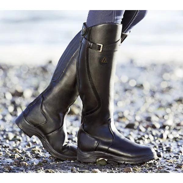 SUENTA Wasserdichter Damen-Winterreitstiefel aus Leder mit hervorragender Isolierung und Langlebigkeit Schwarz