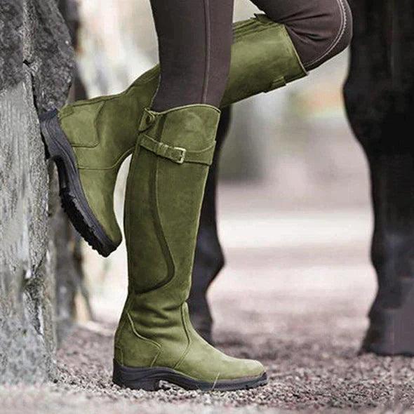 SUENTA Wasserdichter Damen-Winterreitstiefel aus Leder mit hervorragender Isolierung und Langlebigkeit Grün