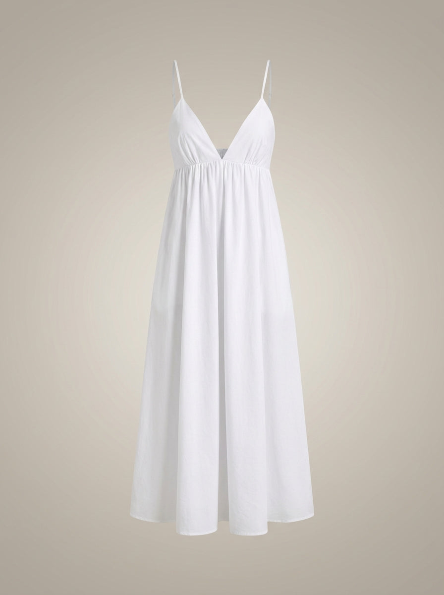 SUENTA Nova | Weißes Sommerkleid für Damen | Maxikleid mit V-Ausschnitt und luftiger Passform
