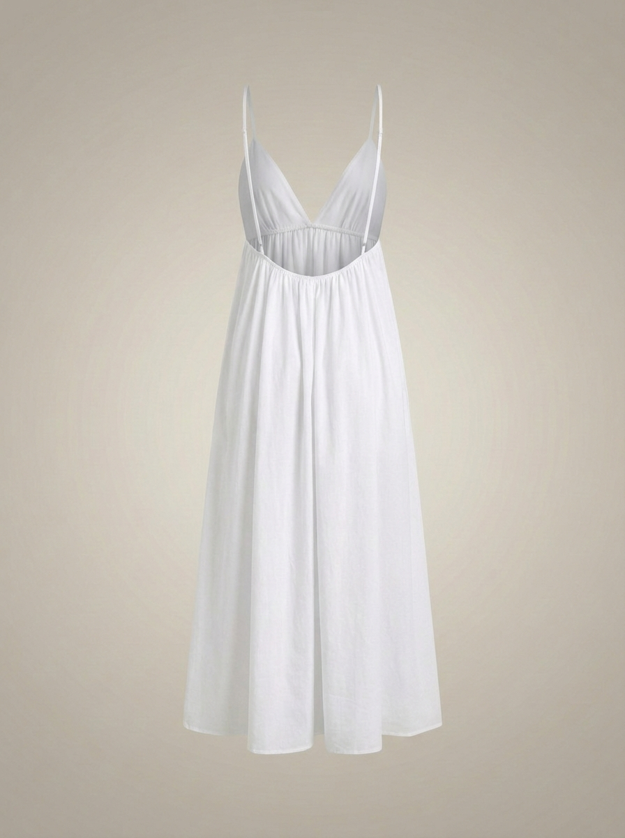 SUENTA Nova | Weißes Sommerkleid für Damen | Maxikleid mit V-Ausschnitt und luftiger Passform