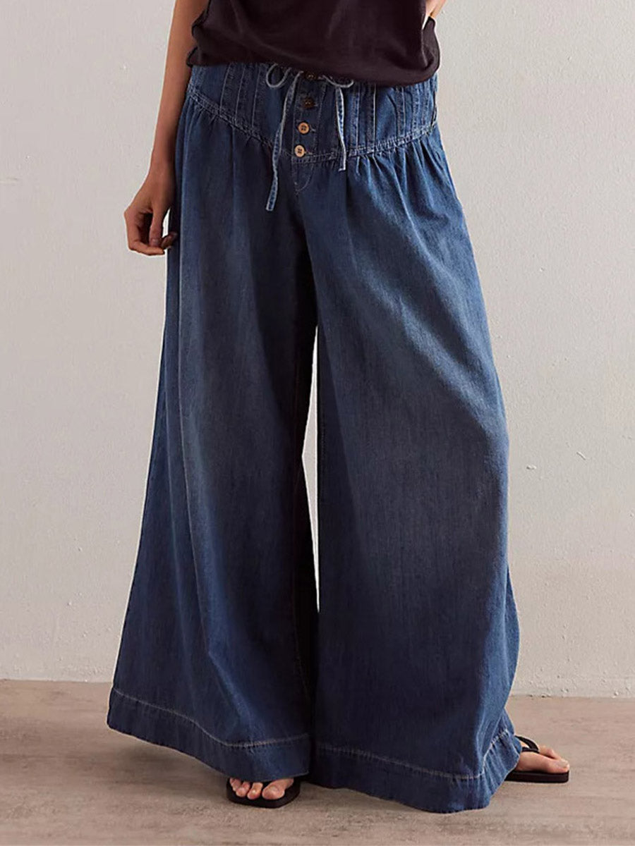 SUENTA Weit Geschnittene Jeans Mit Weitem Bein Fließende, Extraweite Silhouette Boho-Chic Dunkelblau