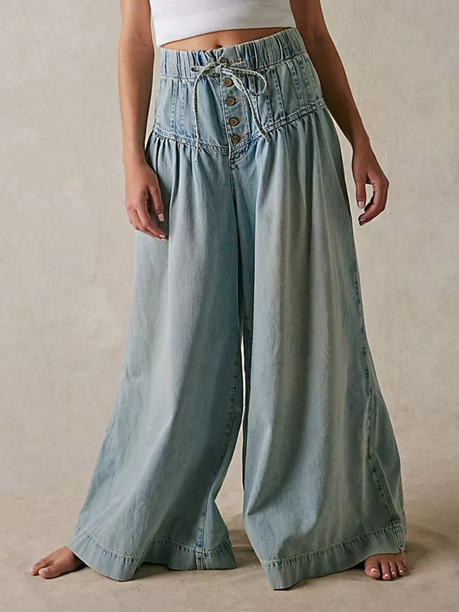 SUENTA Weit Geschnittene Jeans Mit Weitem Bein Fließende, Extraweite Silhouette Boho-Chic Hellblau