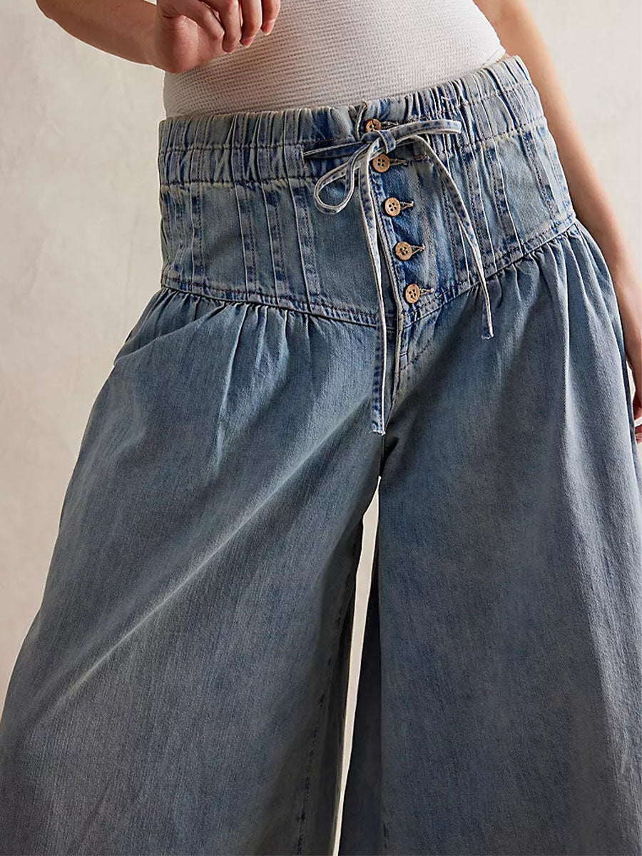 SUENTA Weit Geschnittene Jeans Mit Weitem Bein Fließende, Extraweite Silhouette Boho-Chic