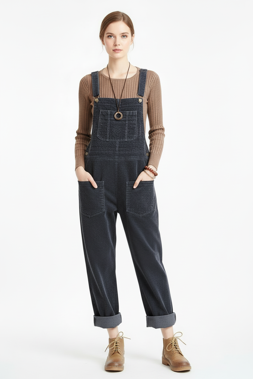 SUENTA Aureliuz Damen Cordhose & Jeans-Overall – Weites Bein & Hochwertiges Design