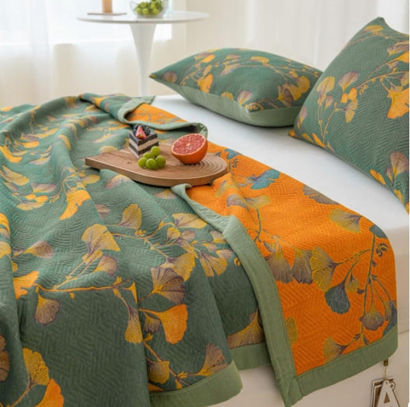 SUENTA Wendebettdecke Baumwolle Leuchtenden Farben Mit Ginkgoblatt-Jacquardmuster