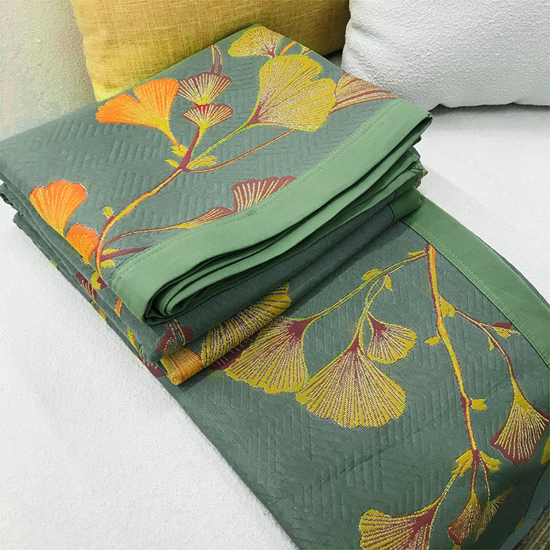 SUENTA Wendebettdecke Baumwolle Leuchtenden Farben Mit Ginkgoblatt-Jacquardmuster