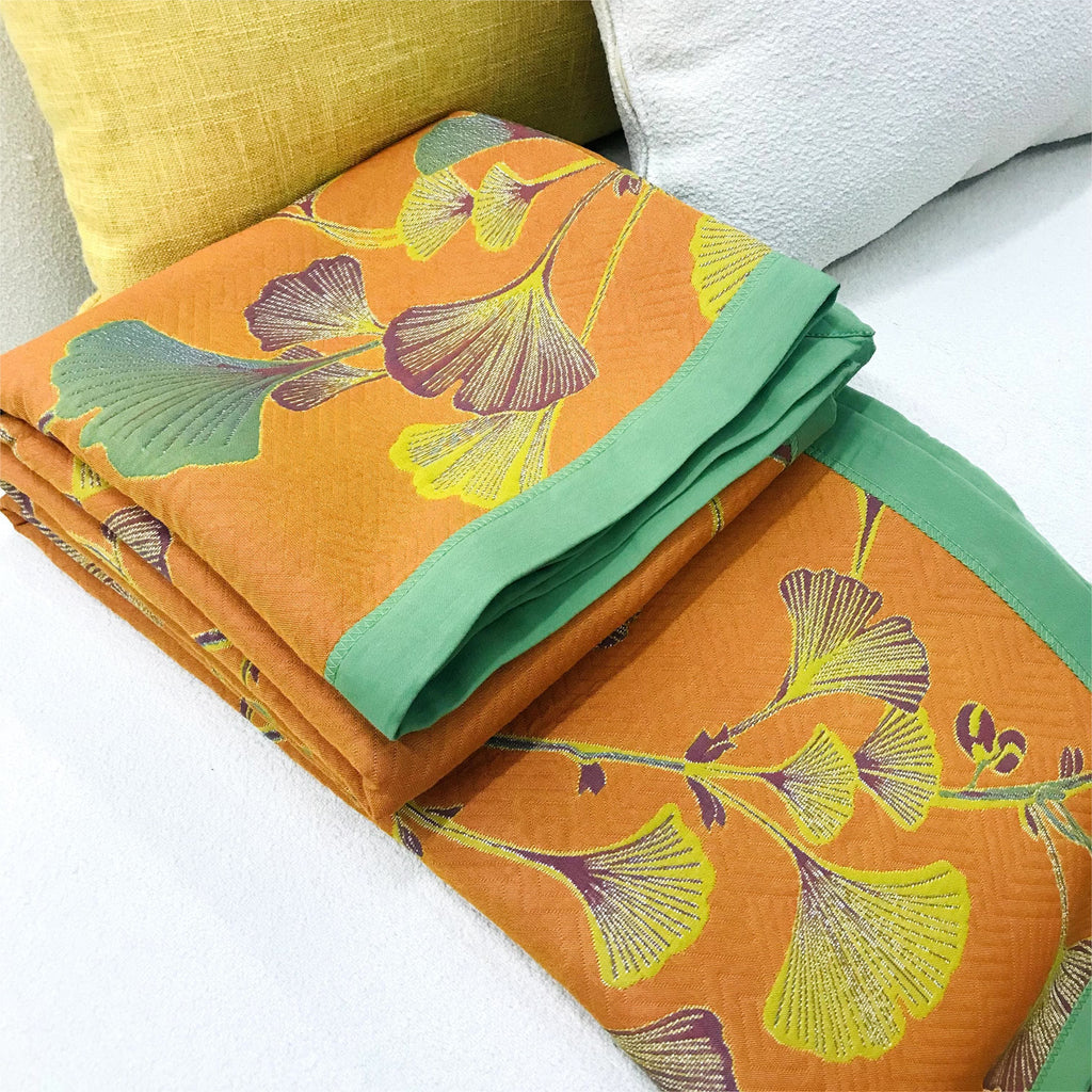 SUENTA Wendebettdecke Baumwolle Leuchtenden Farben Mit Ginkgoblatt-Jacquardmuster