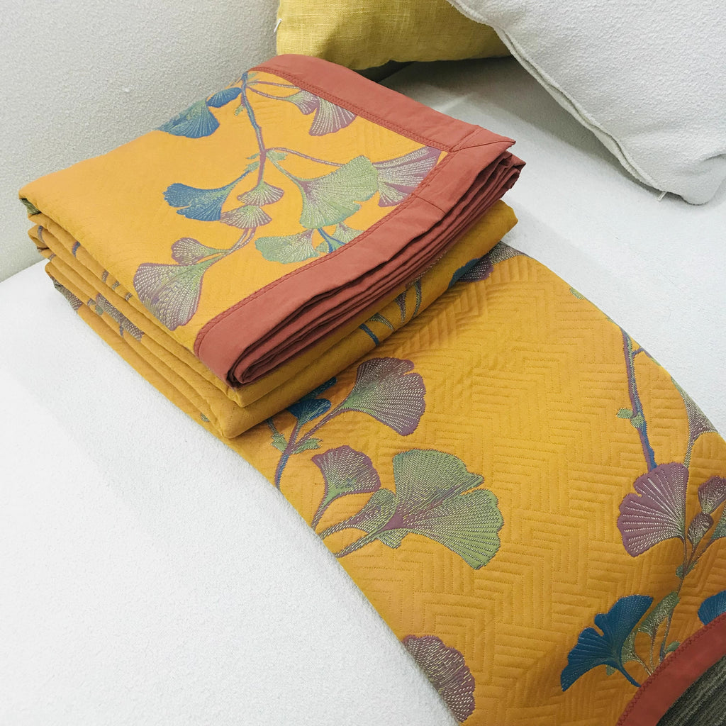 SUENTA Wendebettdecke Baumwolle Leuchtenden Farben Mit Ginkgoblatt-Jacquardmuster