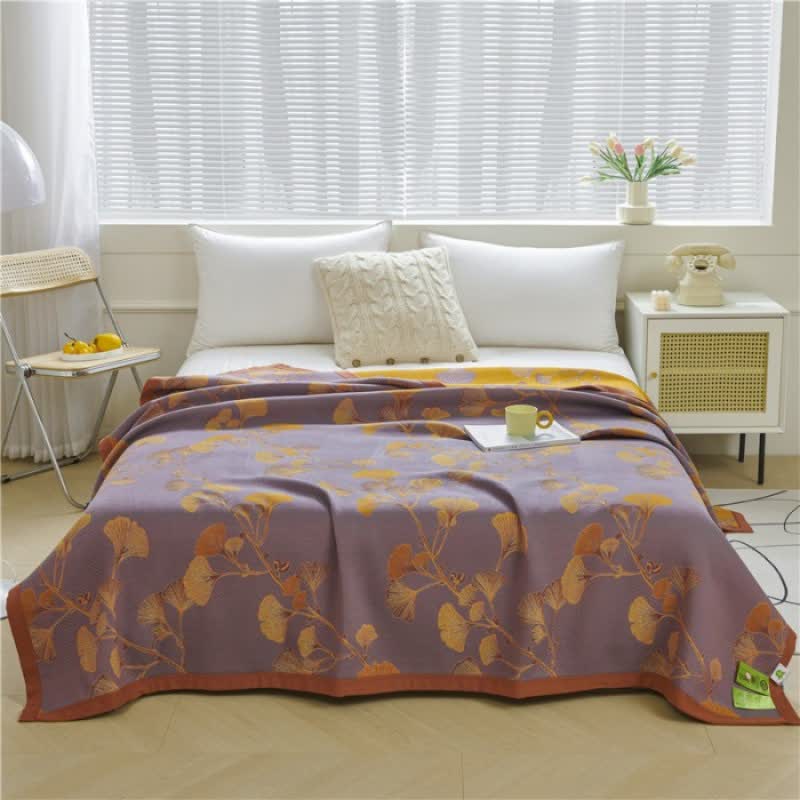 SUENTA Wendebettdecke Baumwolle Leuchtenden Farben Mit Ginkgoblatt-Jacquardmuster