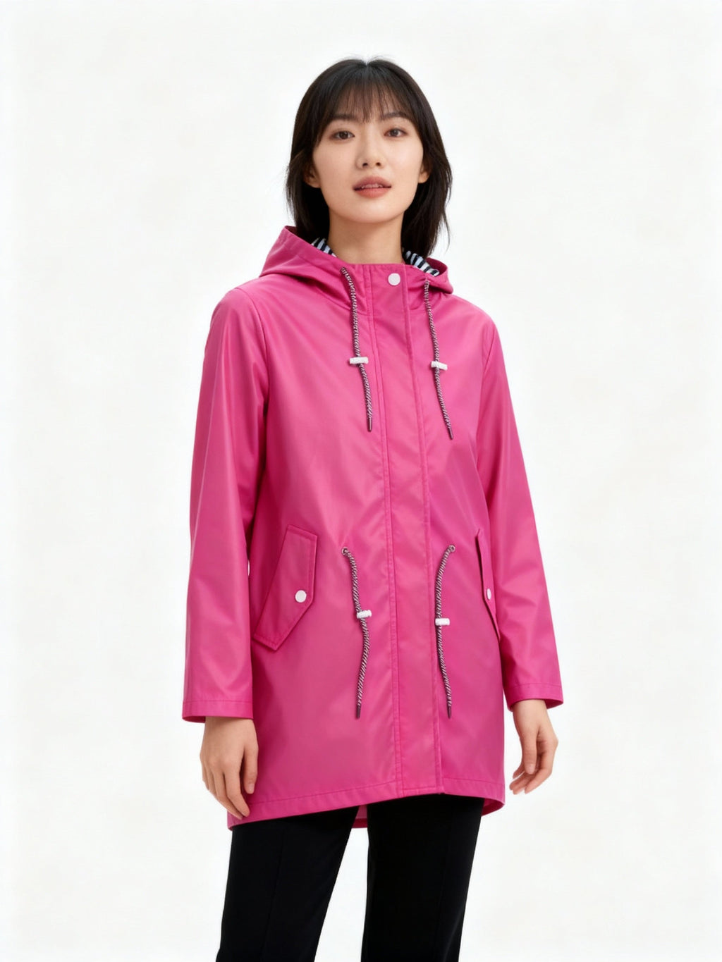 SUENTA Wetterfester Mantel Mit Kapuze Beschichtete Polyesterfaser-Mischung Rosa