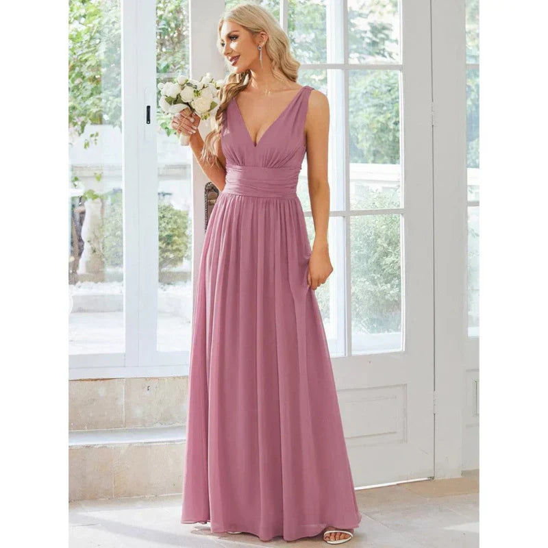 SUENTA Damen Elegantes Maxi Kleid – Ärmelloses Kleid mit V-Ausschnitt Rosa 3