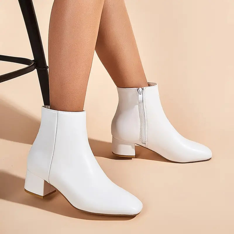 SUENTA Ushuaï Damen Stiefeletten - Karree-Spitze mit niedrigem Absatz Weiß