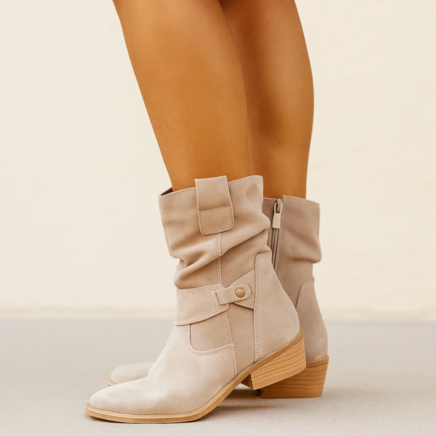 SUENTA Wildlederstiefel Elegante Stiefel Aus Weichem Wildleder Plissierten Details
