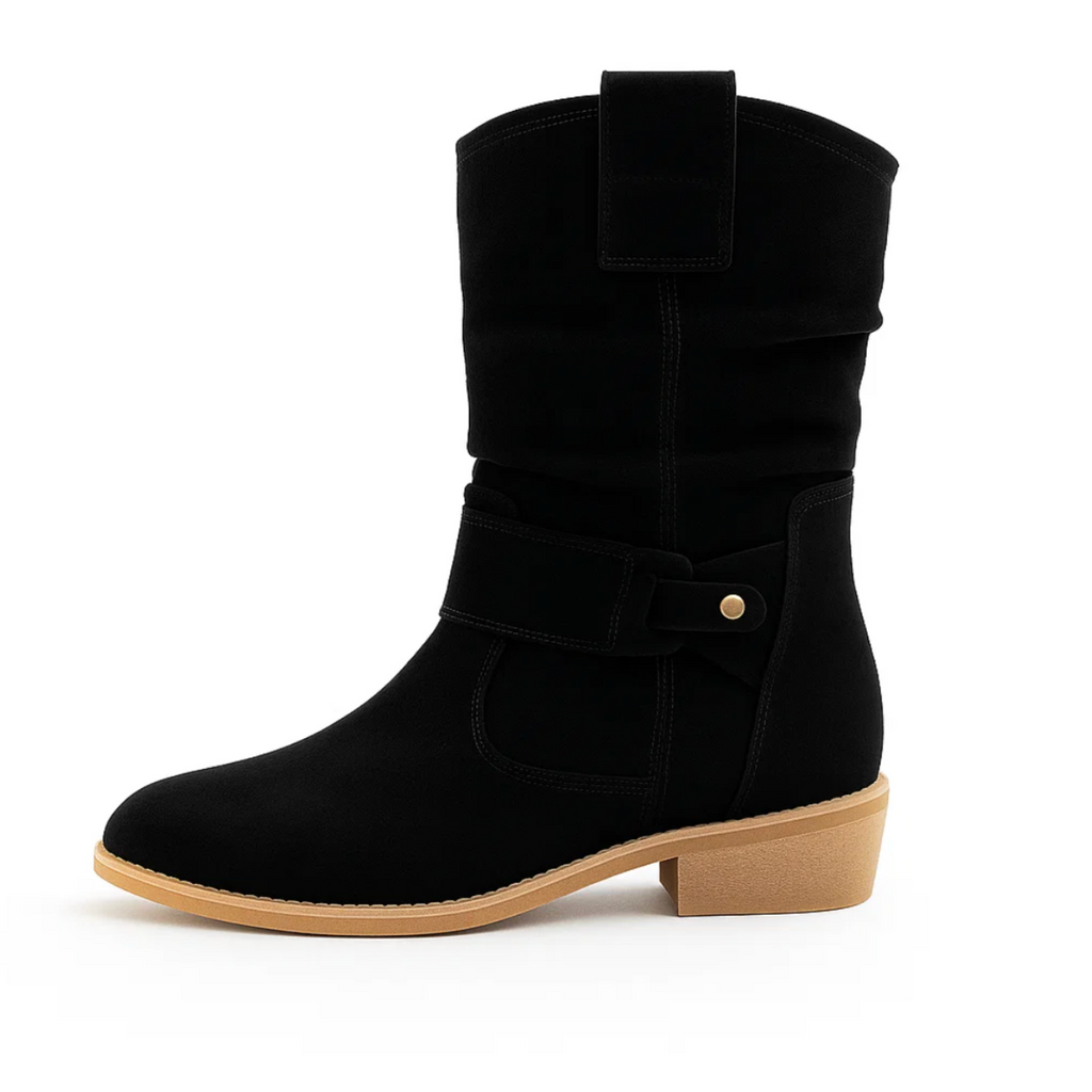 SUENTA Wildlederstiefel Elegante Stiefel Aus Weichem Wildleder Plissierten Details Schwarz