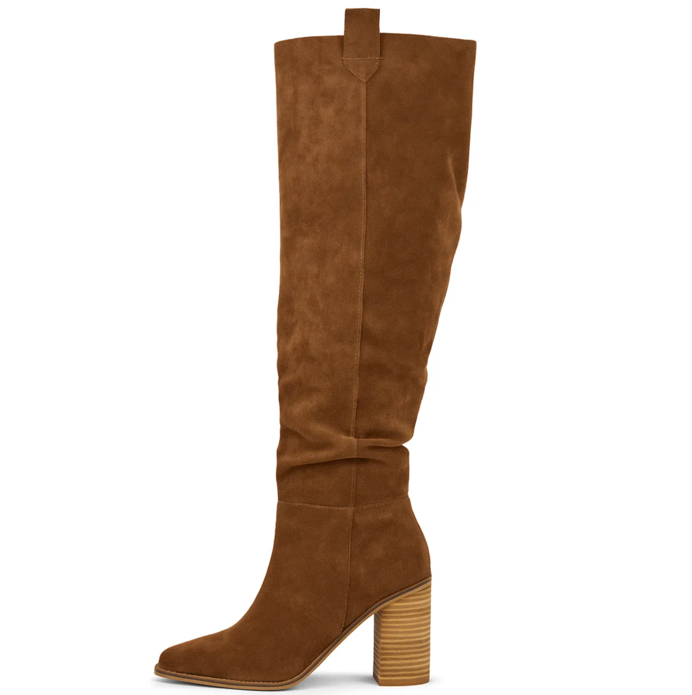 SUENTA Damen PU Lederstiefel Mit Blockabsatz Kniestiefel Weichem Wildleder Braun
