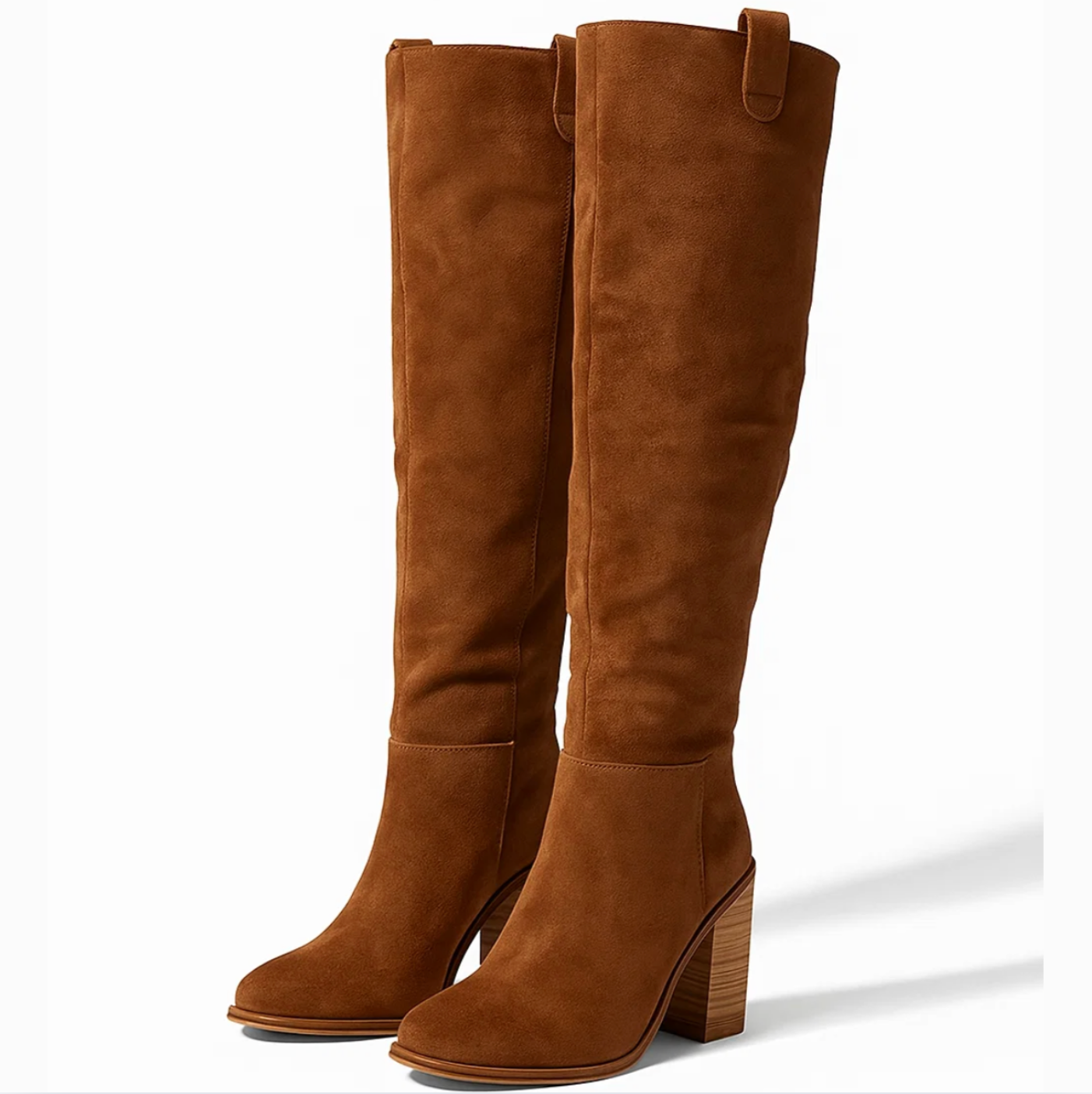 SUENTA Damen PU Lederstiefel Mit Blockabsatz Kniestiefel Weichem Wildleder