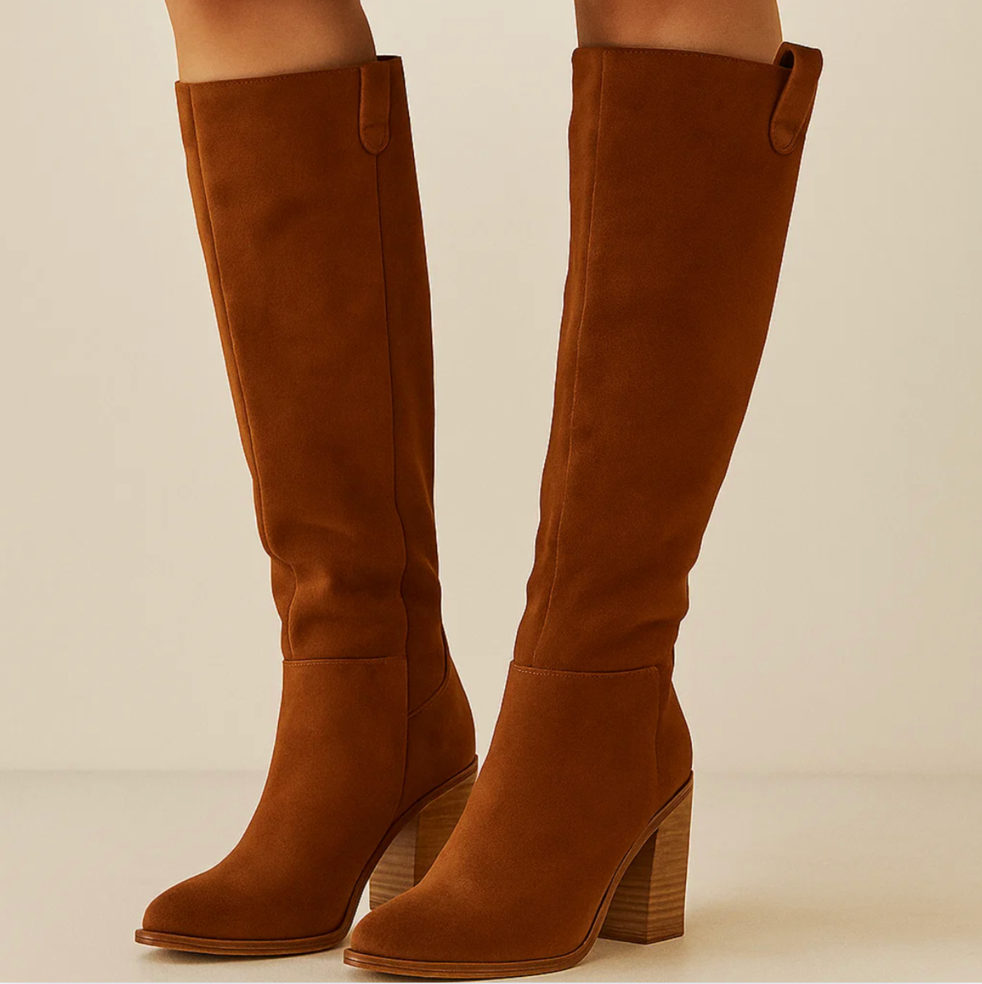 SUENTA Damen PU Lederstiefel Mit Blockabsatz Kniestiefel Weichem Wildleder