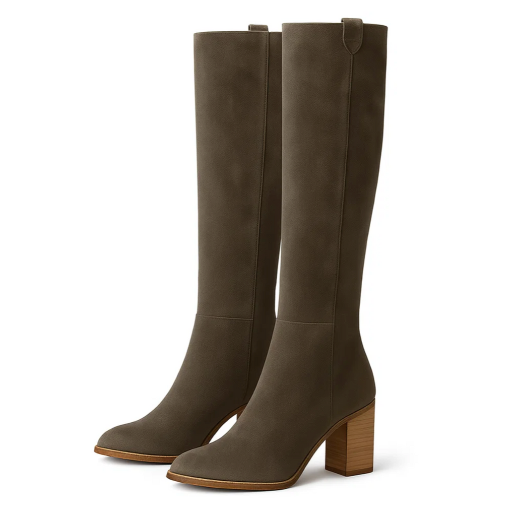 SUENTA Damen PU Lederstiefel Mit Blockabsatz Kniestiefel Weichem Wildleder