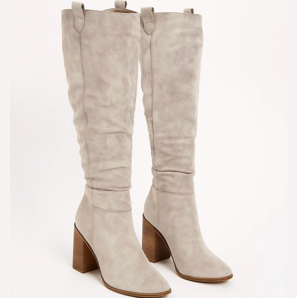 SUENTA Damen PU Lederstiefel Mit Blockabsatz Kniestiefel Weichem Wildleder