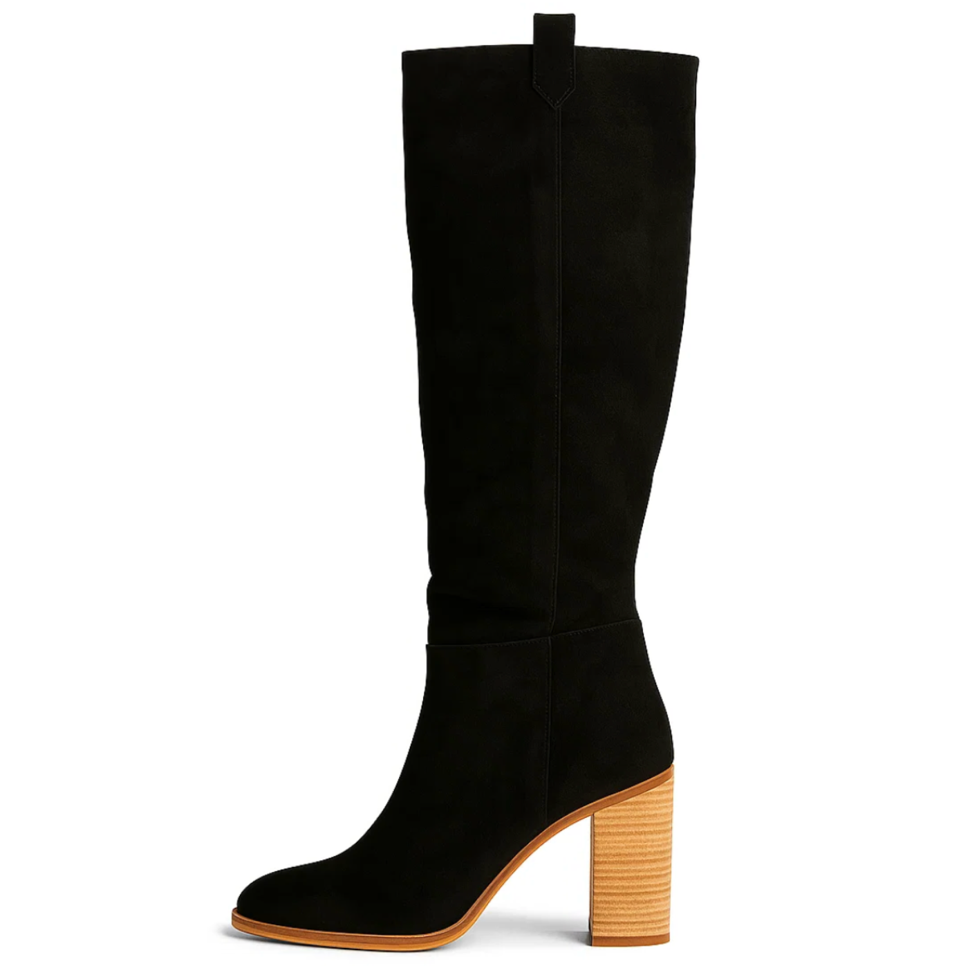 SUENTA Damen PU Lederstiefel Mit Blockabsatz Kniestiefel Weichem Wildleder Schwarz