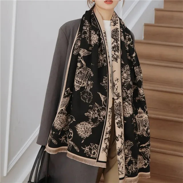 SUENTA Kaschmir Schal Pashmina Decke Zarte Atmungsaktiv Weich Schwarz