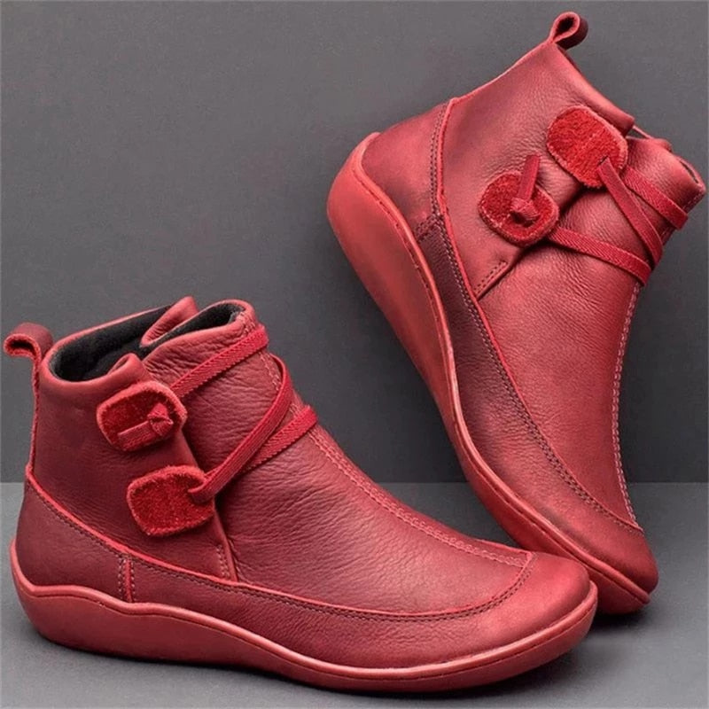 SUENTA Damen Leder Winterstiefel Komfortable Warme Bequem Praktisch Rot