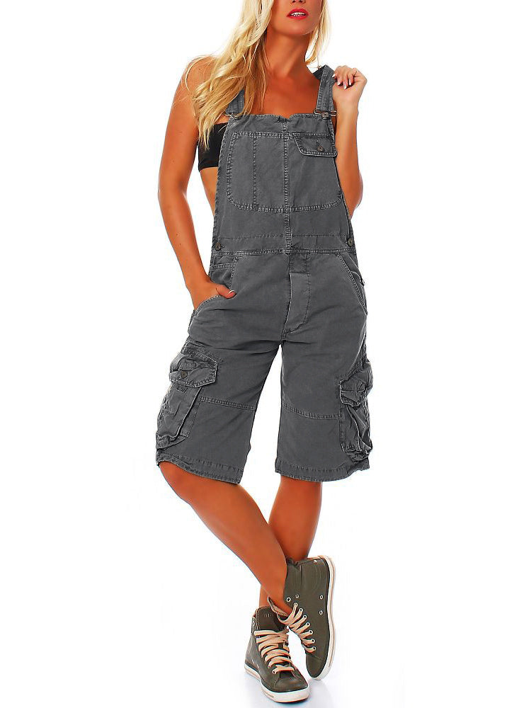 SUENTA Damen Cargo Latzshorts – Overall mit Verstellbaren Trägern und Seitentaschen Dunkelgrau