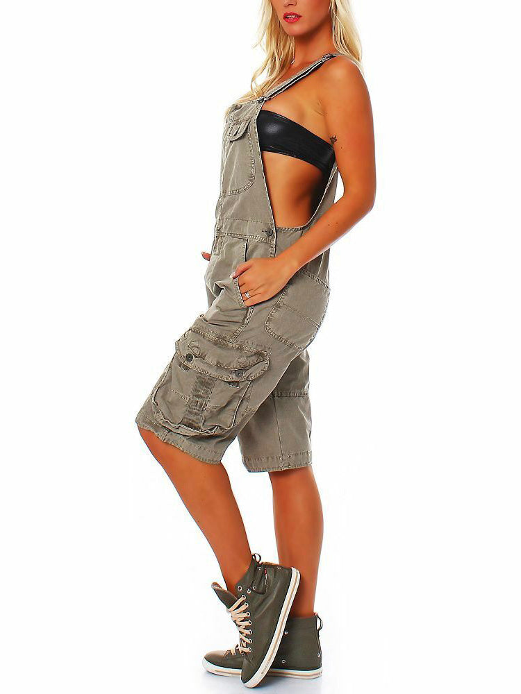 SUENTA Damen Denim Cargo Latzshorts – Overall mit Verstellbaren Trägern und Taschen