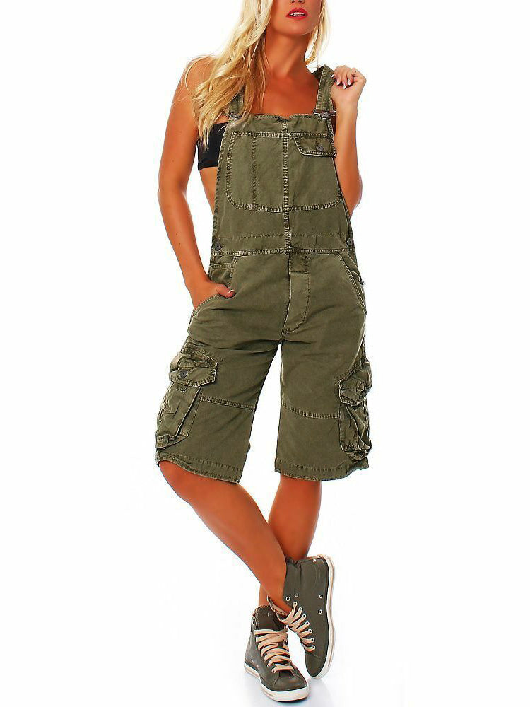 SUENTA Damen Denim Cargo Latzshorts – Overall mit Verstellbaren Trägern und Taschen