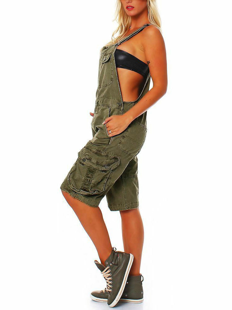 SUENTA Damen Denim Cargo Latzshorts – Overall mit Verstellbaren Trägern und Taschen