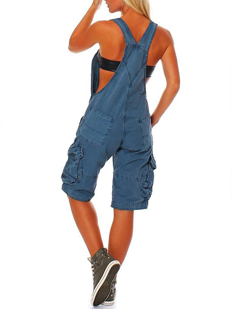 SUENTA Damen Cargo Latzshorts – Overall mit Verstellbaren Trägern und Seitentaschen Blau