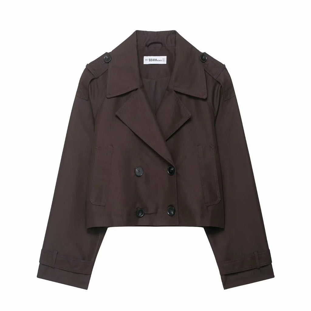 SUENTA Damen Doppelreihiger Trenchcoat Mit Taschen Herbst Winter Braun