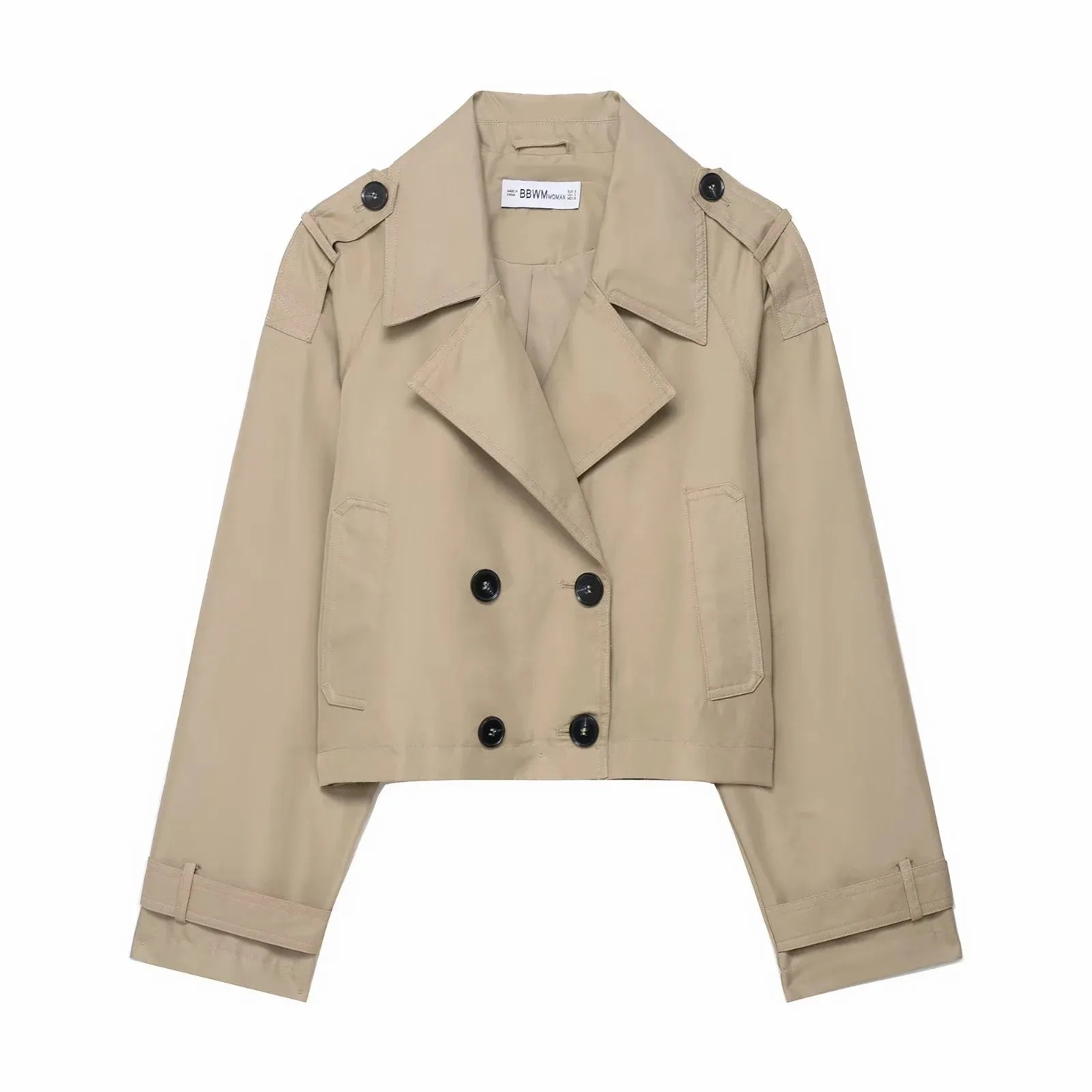 SUENTA Damen Doppelreihiger Trenchcoat Mit Taschen Herbst Winter Khaki