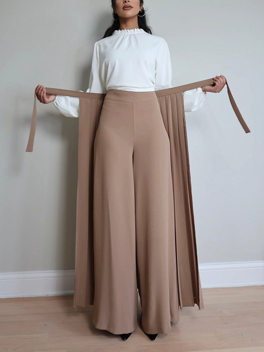 SUENTA Damen Wunderschönes Set aus plissiertem Überrock und Hose – Abverkauf 100 % Polyester Pastellbraun