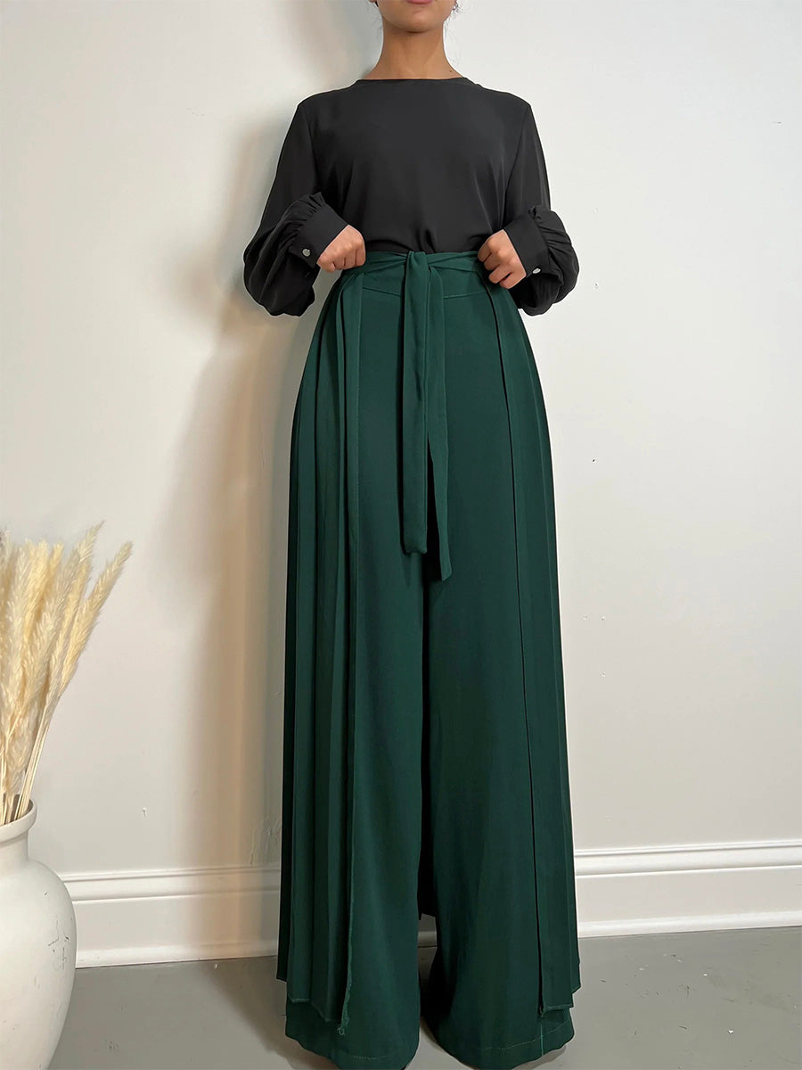 SUENTA Damen Wunderschönes Set aus plissiertem Überrock und Hose – Abverkauf 100 % Polyester Grün