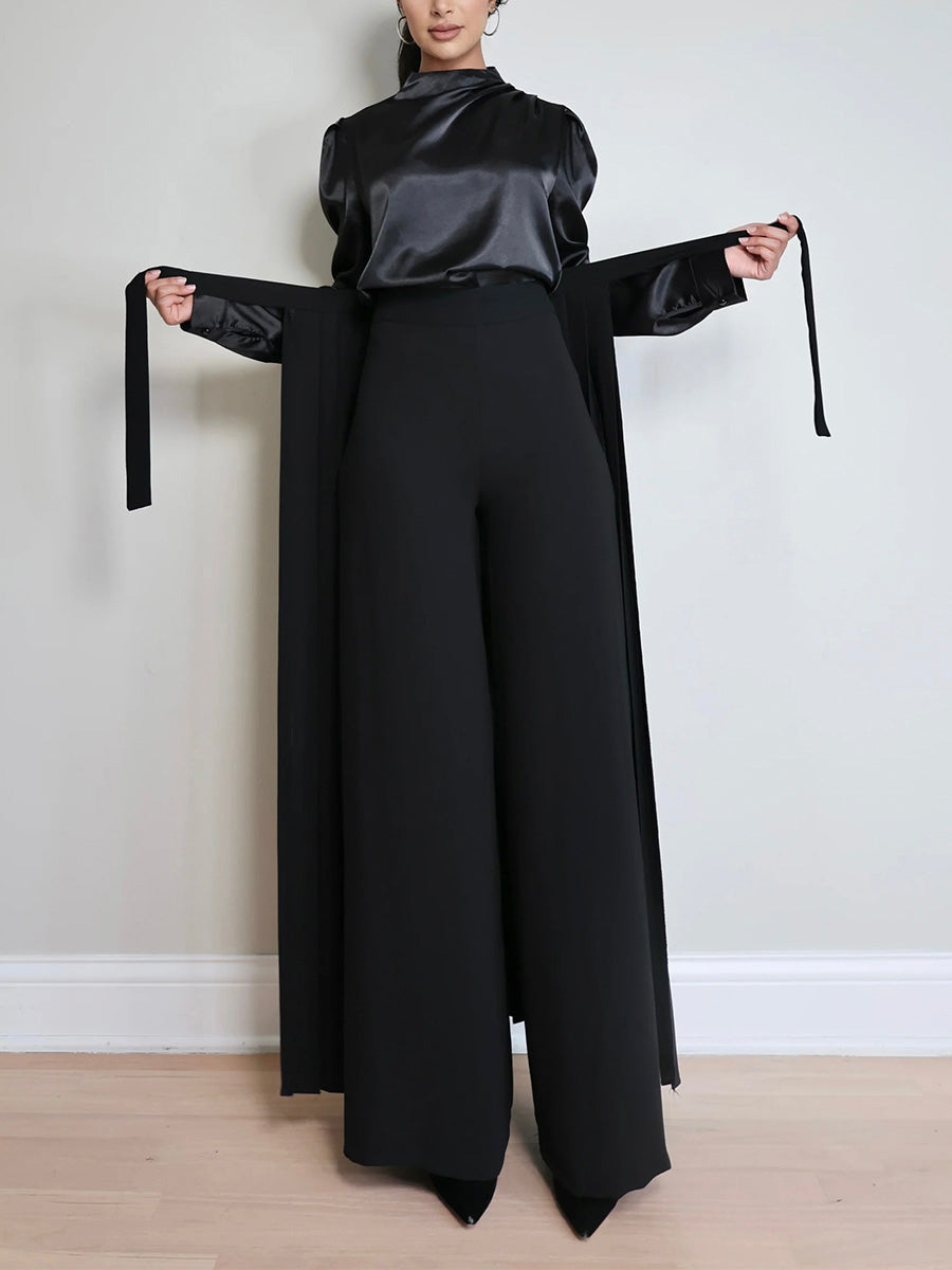 SUENTA Damen Wunderschönes Set aus plissiertem Überrock und Hose – Abverkauf 100 % Polyester Schwarz