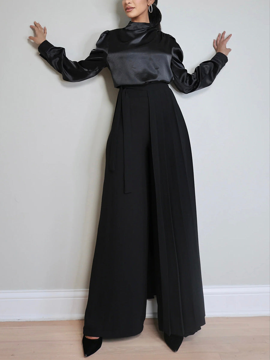 SUENTA Damen Wunderschönes Set aus plissiertem Überrock und Hose – Abverkauf 100 % Polyester