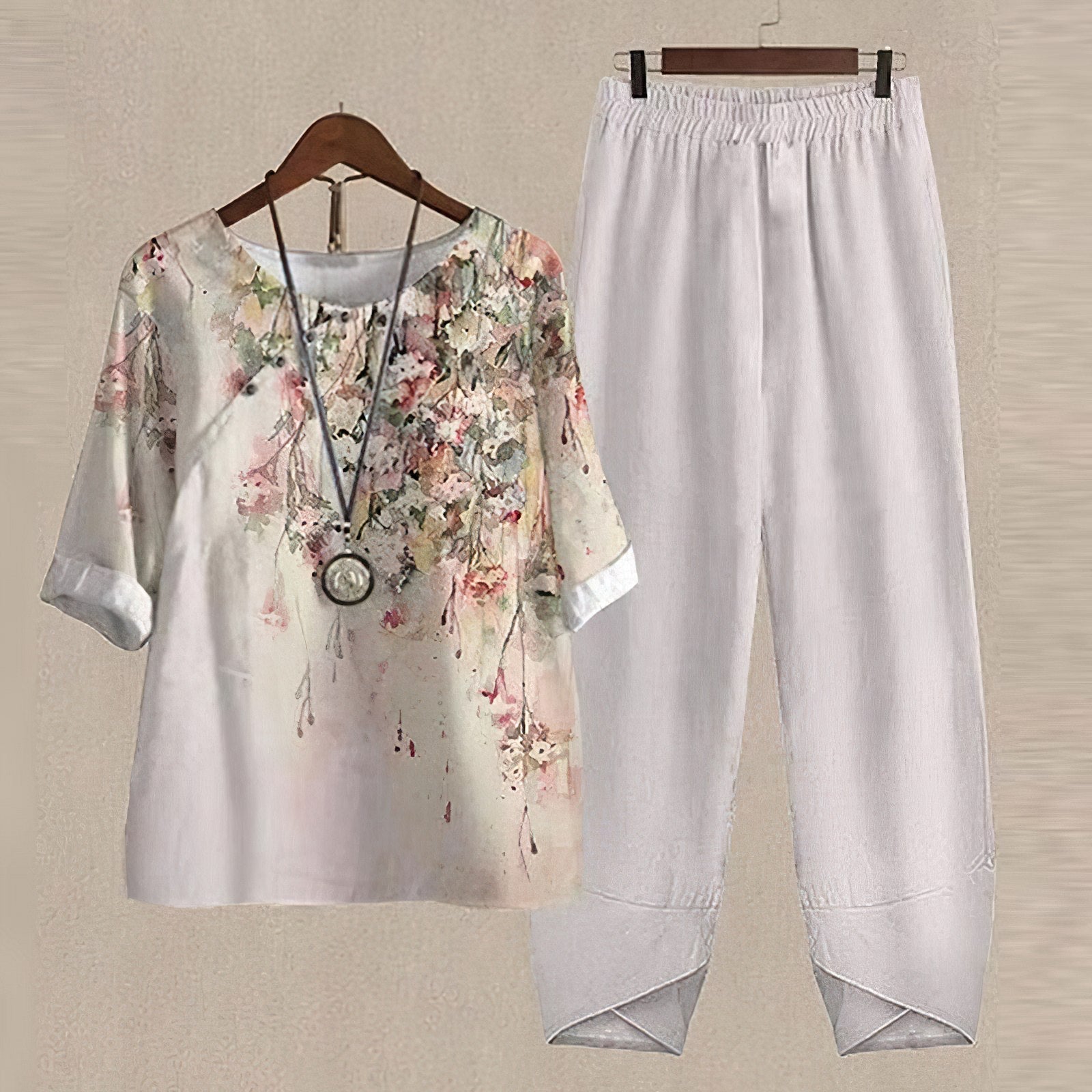 SUENTA Damen Sommer Zweiteiler – Helles Elegantes 2-teiliges Sommer Set Weiß