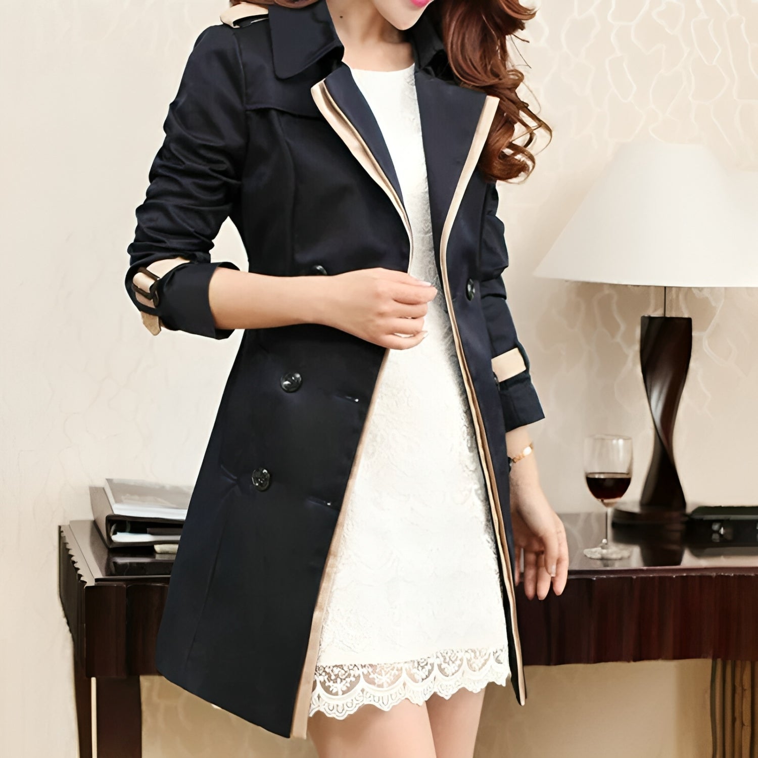 SUENTA Damen Langer Damen-Trenchcoat Eleganter Stil Komfort
