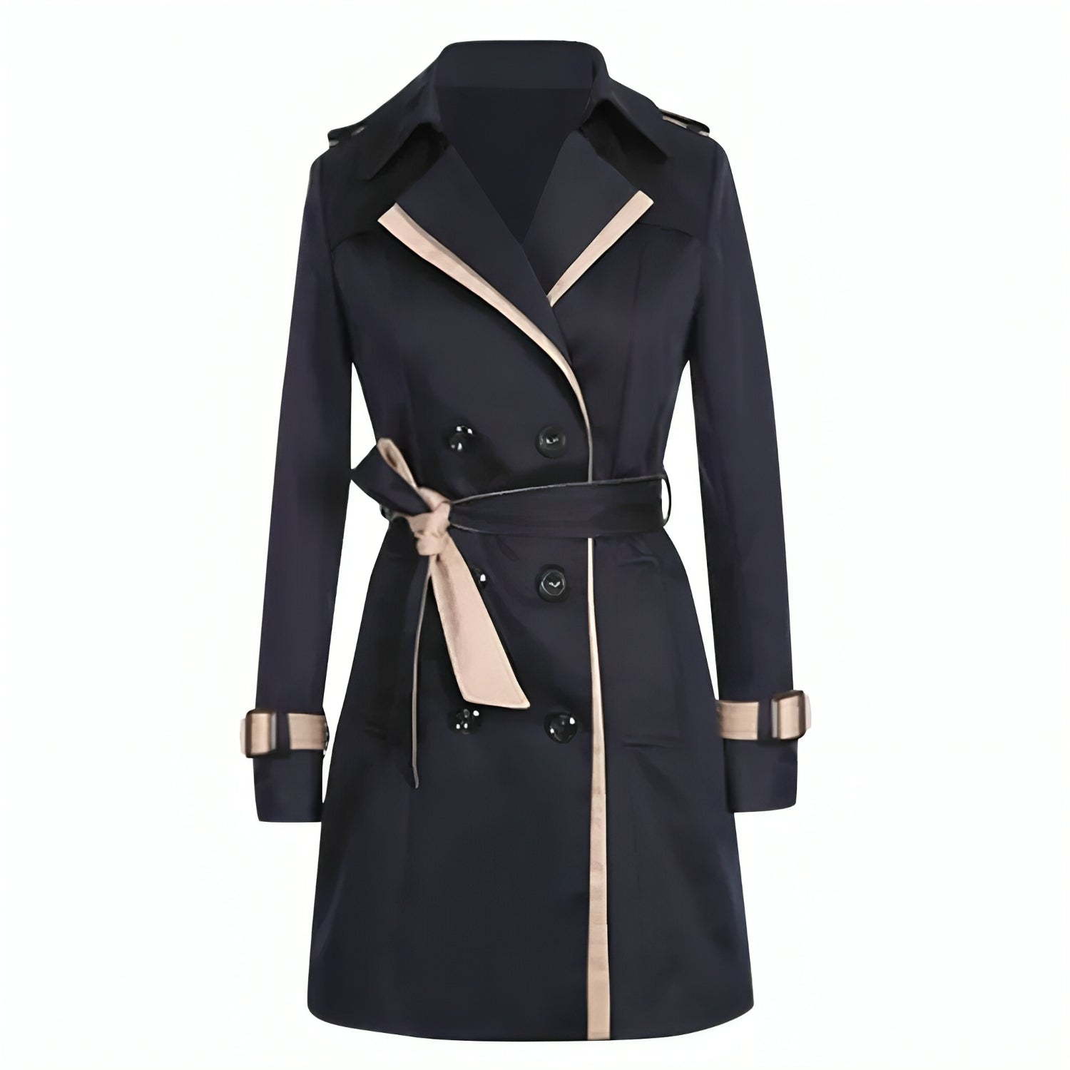 SUENTA Damen Langer Damen-Trenchcoat Eleganter Stil Komfort schwarz