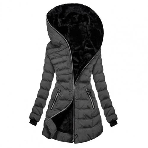 SUENTA Haven Damen Gesteppte Jacke - Lang, Warm mit Kapuze Grau