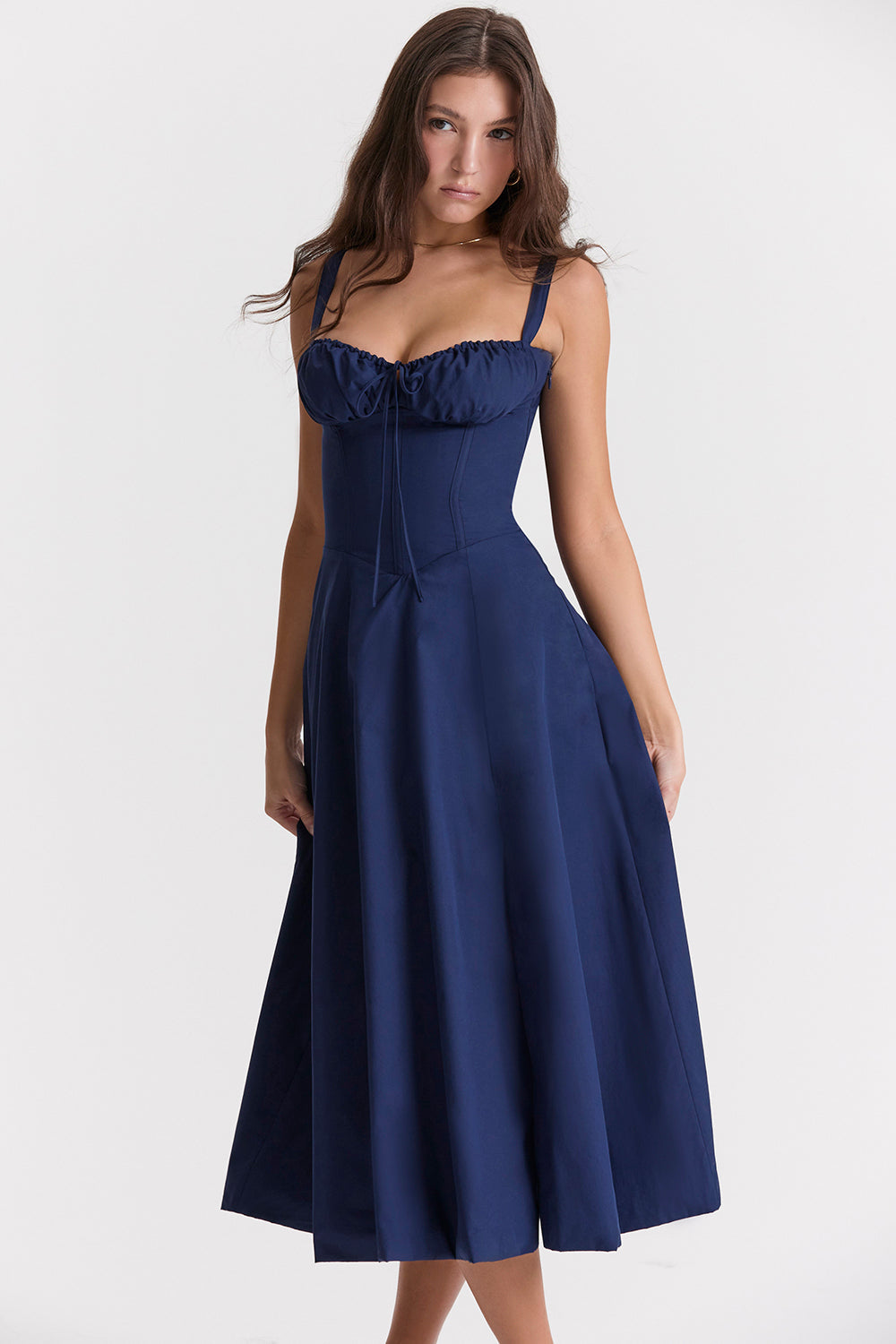 SUENTA Isana | Damen Bustierkleid – Moderner Blumendruck & Eng Anliegende Passform Marineblau