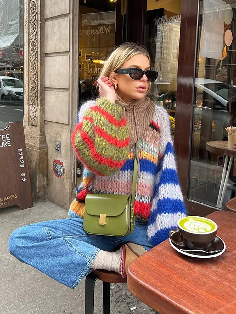 SUENTA Savanne - Damen Mohair-Pullover Mehrfarbige Multicolor-Desig Mut Kuscheliger Komfort